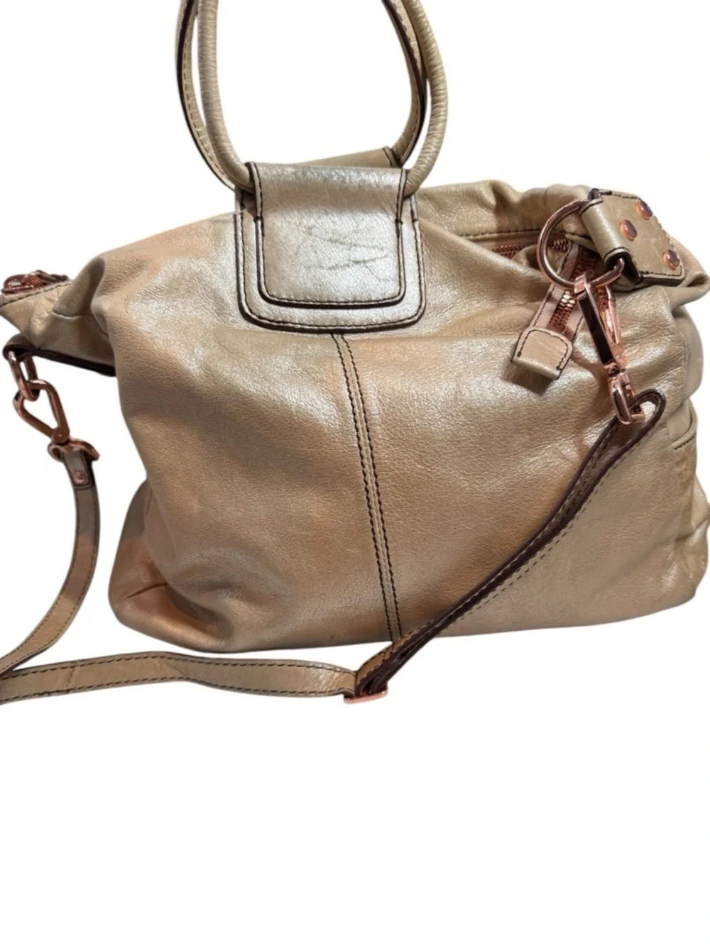HOBO Metallic Gold Leather Top-Handle large Shiela Satchel rose gold hardware